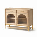 Gabinete de roble con vidrio ondulado y patas doradas 120x40x85 cm