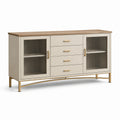 Aparador de madera, vidrio y metal con cajones crema 160x80x40 cm