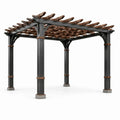 Pérgola Metálica Negra con Detalles de Madera Maciza 300x300 cm