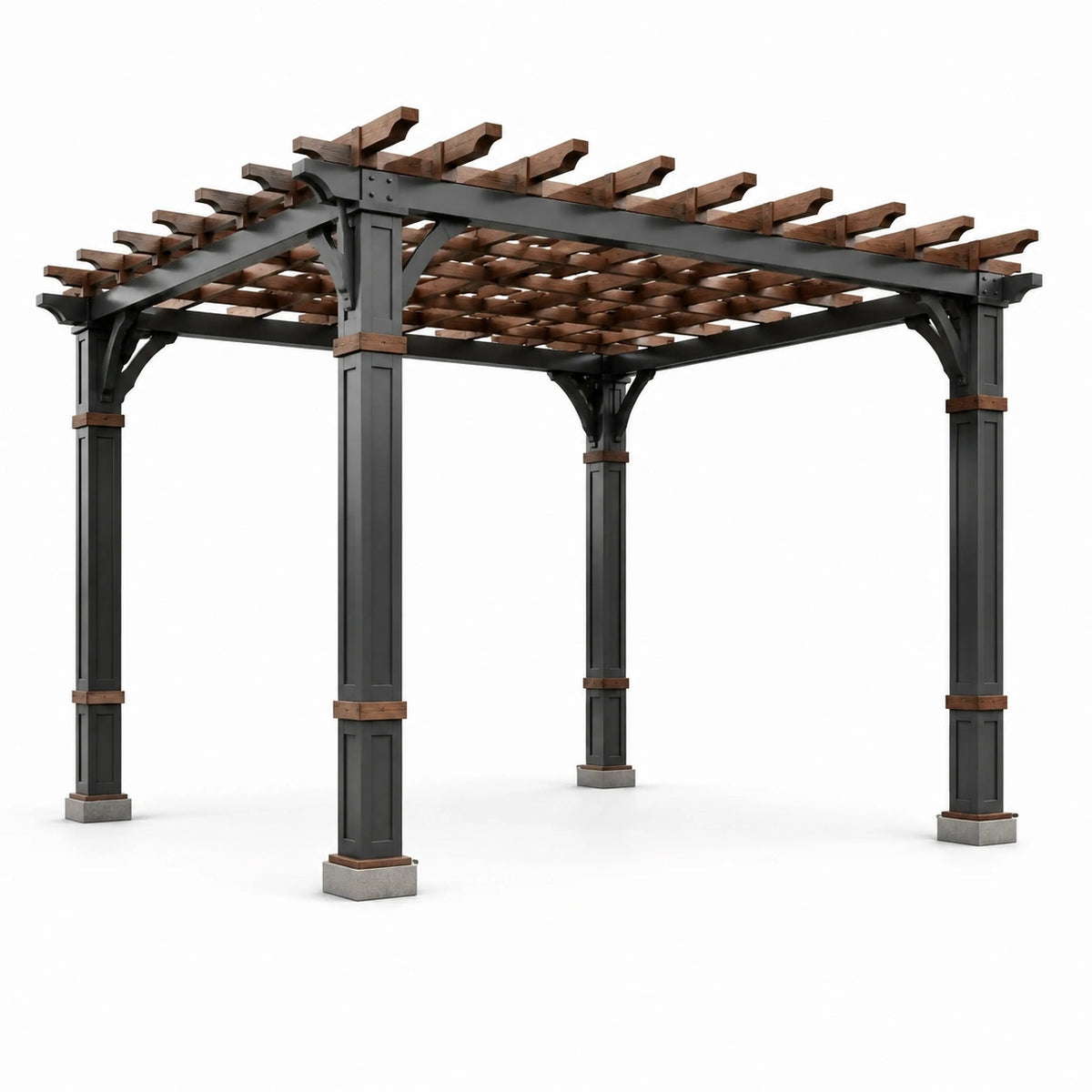 Pérgola Metálica Negra con Detalles de Madera Maciza 300x300 cm
