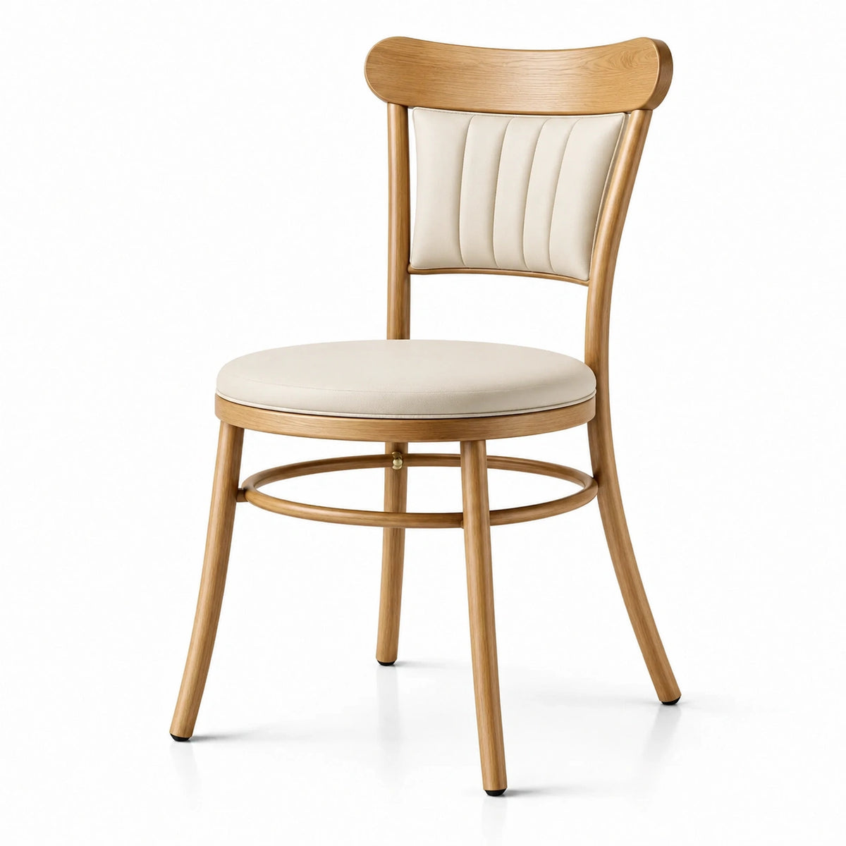 Silla de comedor de madera y cuero sintético color crema