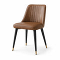 Silla de Cuero Sintético Marrón con Patas Metálicas Negras y Detalles Dorados
