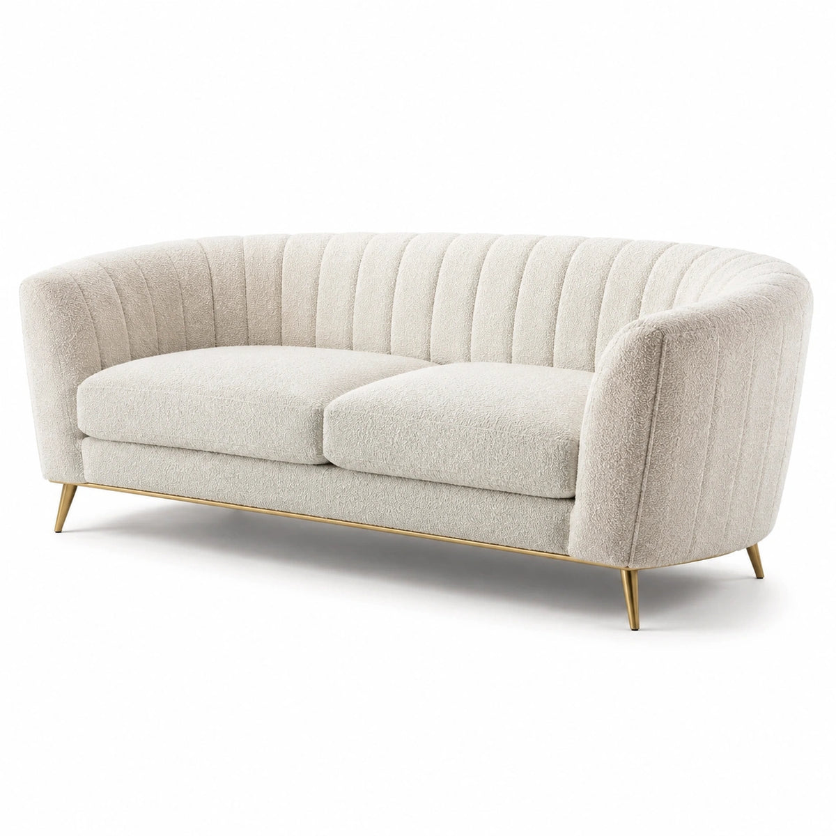 Sofá tapizado en poliéster beige con patas de metal