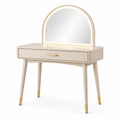 Tocador de madera con espejo LED y cajón de cuero sintético beige