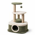 Árbol para gatos con cueva y postes de sisal en verde y beige