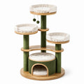 Árbol rascador de madera y felpa con postes de sisal verde