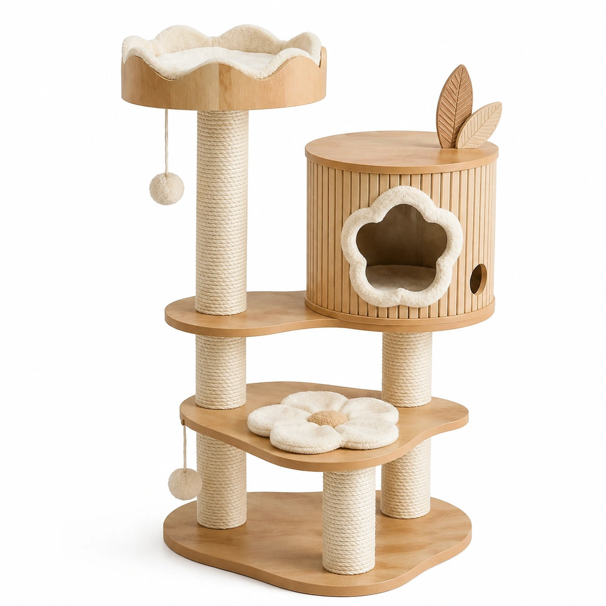 Árbol rascador de madera y sisal para gatos 60x40x110 cm