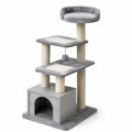 Árbol Rascador para Gatos de Tres Niveles Gris con Poste de Sisal