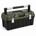 Caja de herramientas de polipropileno negro y verde con mango extensible