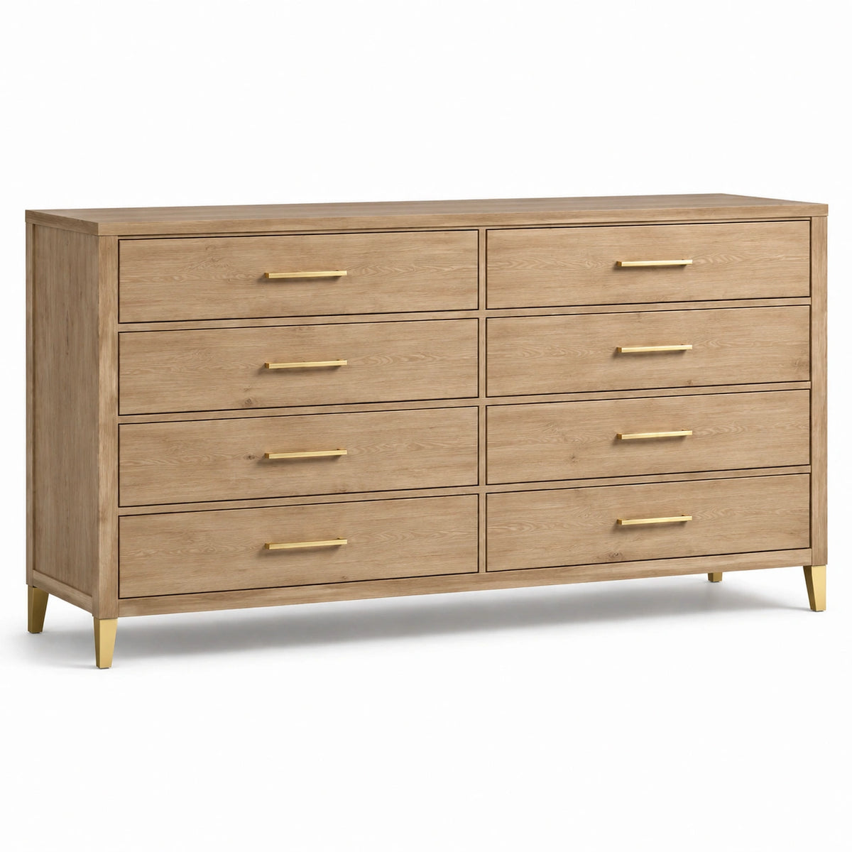 Cajonera de madera maciza con tiradores metálicos dorados roble 140x80x40 cm