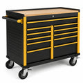 Carro de herramientas de acero y madera con cajones, 100x50x80 cm, negro y amarillo