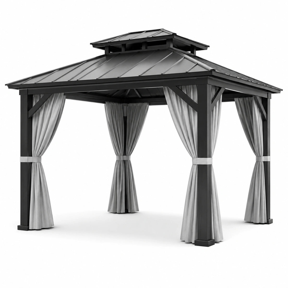 Pabellón de Aluminio con Techo de Acero y Cortinas de Poliéster 3x4 m Negro/Gris