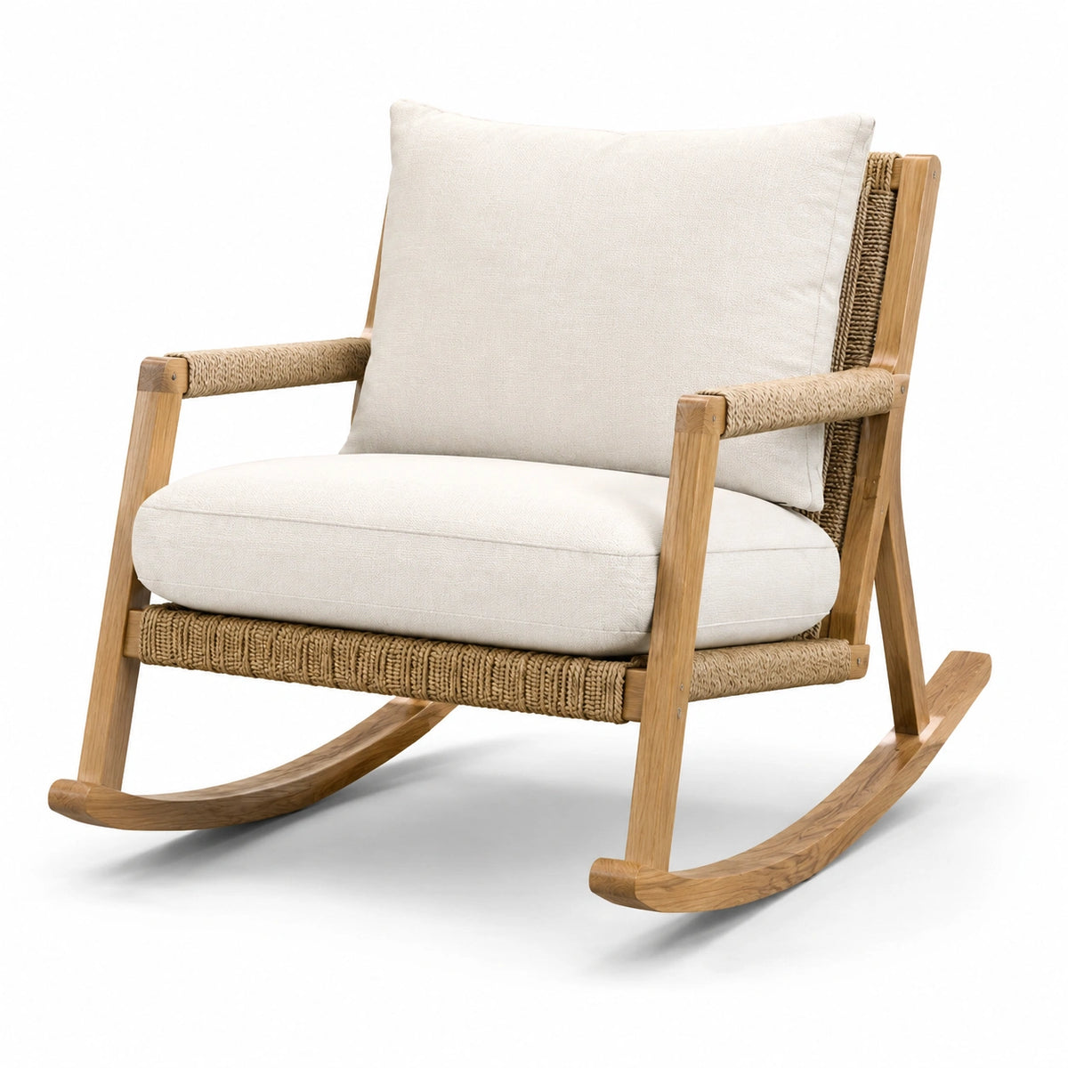 Mecedora de madera de roble y cordón beige