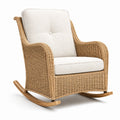 Silla mecedora de ratán con cojín de algodón crema